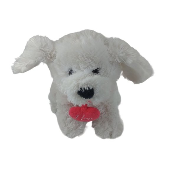 Chrisha Playful White Puppy Dog Plush W/Red I Love You Heart Collar 11" Stuffed - Picture 2 of 8